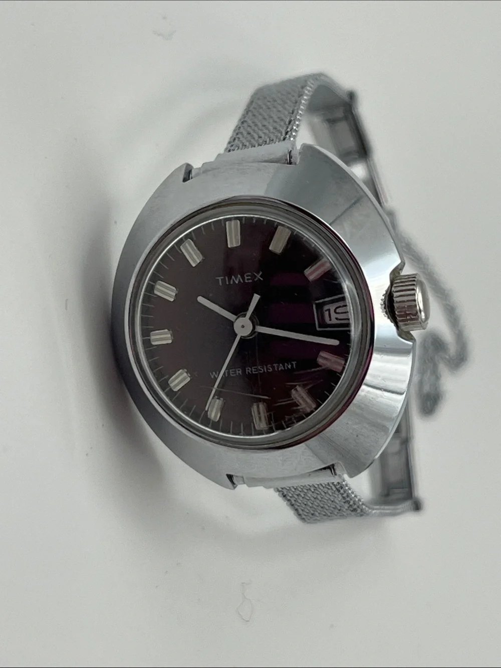 Vintage Timex Silver Case Watch with Brown Dial